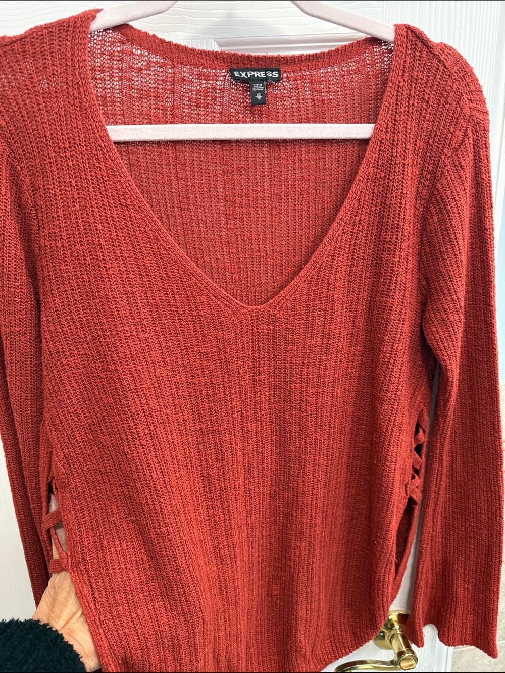 Express Burnt Orange V-Neck Knit Sweater Size XS